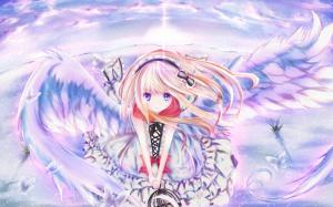 Anime girl wings, sky, flying, butterfly hairpin wallpaper thumb