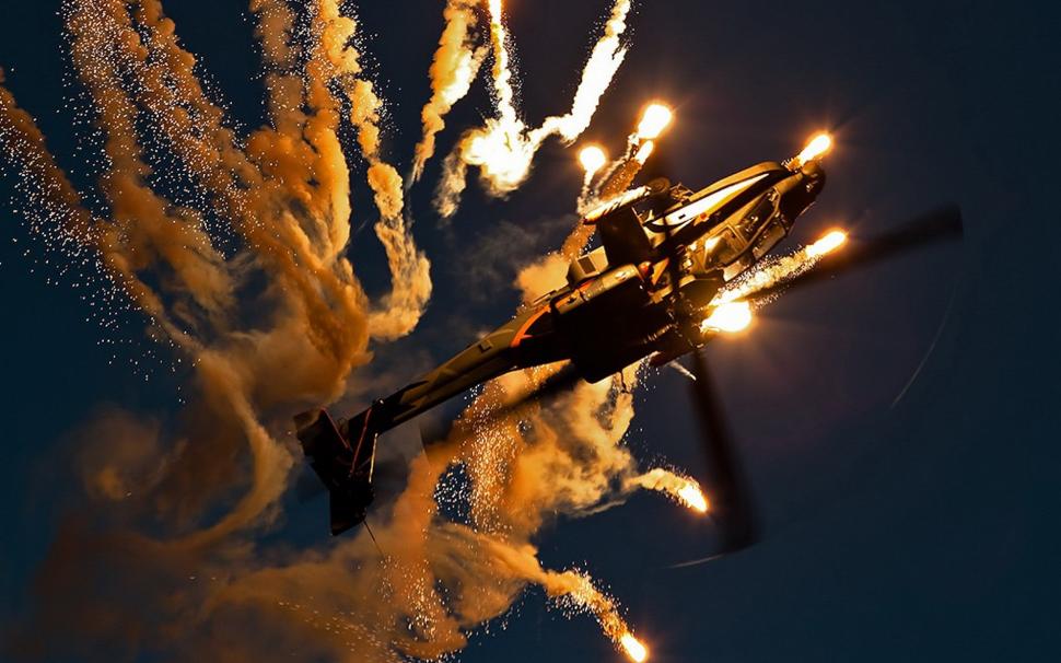 Boeing Apache AH-64D, Helicopters, Flares, Planes, Night wallpaper,boeing apache ah-64d HD wallpaper,helicopters HD wallpaper,flares HD wallpaper,planes HD wallpaper,night HD wallpaper,1920x1200 wallpaper