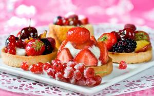 Delicious dessert cake, strawberry cherry berries wallpaper thumb