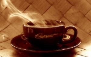 Hot coffee, steam, brown cup wallpaper thumb