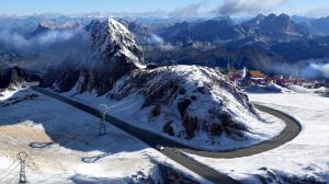 Lamborghini Aventador Snow Forza Winter Aerial Drawing Landscape Road Mountains HD wallpaper thumb