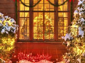 christmas trees, christmas, new year, garlands, window wallpaper thumb