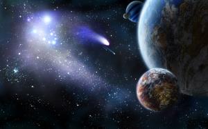 Planet and comet in space wallpaper thumb