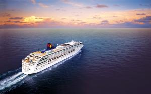 Passenger ship, sea, clouds, dawn wallpaper thumb