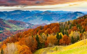 Sunset, autumn mountains, beautiful trees, field, skyline wallpaper thumb