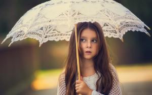 Cute child, long hair girl, parasol wallpaper thumb