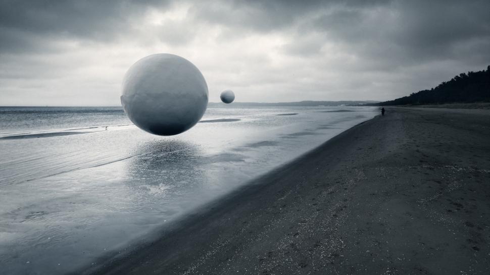 Beach, Ball, Monochrome, Overcast, Sea, Nature wallpaper,beach HD wallpaper,ball HD wallpaper,monochrome HD wallpaper,overcast HD wallpaper,sea HD wallpaper,1920x1080 wallpaper