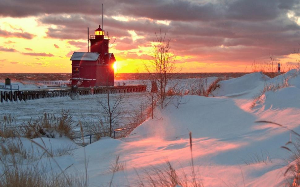 Lighthouse In A Winter Sunrise wallpaper | nature and landscape ...