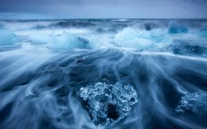 Arctic landscape, icy sea, into blocks of sea ice, cold blue wallpaper thumb