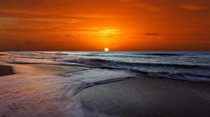 Sunset Orange Beach Ocean wide Mobile wallpaper thumb