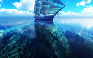 3D sailboat blue sea wallpaper thumb