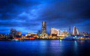 Japan, Yokohama, Kanagawa Prefecture, city at night, ferris wheel, skyscrapers, lights wallpaper thumb