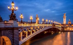 Paris, France, city, evening, lights, Pont Alexandre III, bridge wallpaper thumb