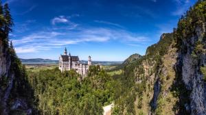 Germany, Bavaria, Neuschwanstein castle, mountains, trees, blue sky wallpaper thumb