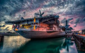 San Diego, USS Midway, sunset wallpaper thumb