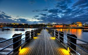 Dock, Sea, Cityscape, Boats, Night, Lights wallpaper thumb