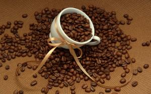Coffee beans, cup, ribbon wallpaper thumb