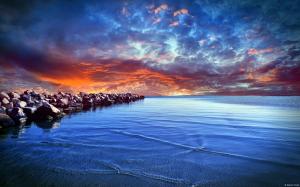 Dramatic Sunset At Sea Shore wallpaper thumb