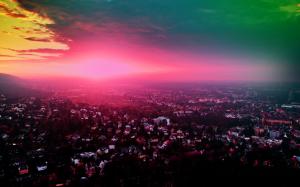 City sunset, beautiful scenery, purple, houses wallpaper thumb