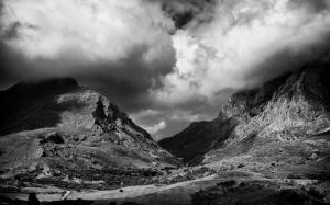 Mountains Landscape Clouds BW HD wallpaper thumb
