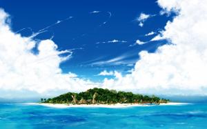 Island in the sea, beach, blue sky, white clouds wallpaper thumb