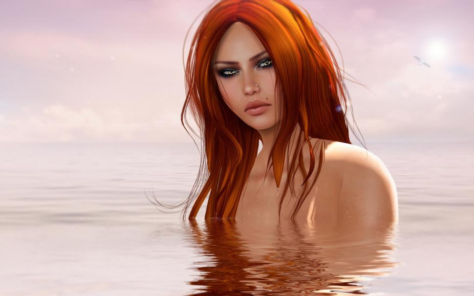 The red-haired fantasy girl in water wallpaper,Red HD wallpaper,Fantasy HD wallpaper,Girl HD wallpaper,Water HD wallpaper,2560x1600 wallpaper