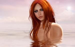 The red-haired fantasy girl in water wallpaper thumb