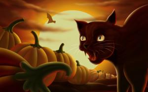 Holidays, Halloween, Lantern, Pumpkin, Bat, Cat, Legend wallpaper thumb