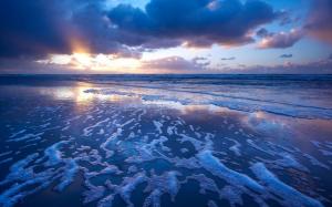 Sunset blue ocean, waves, foam wallpaper thumb