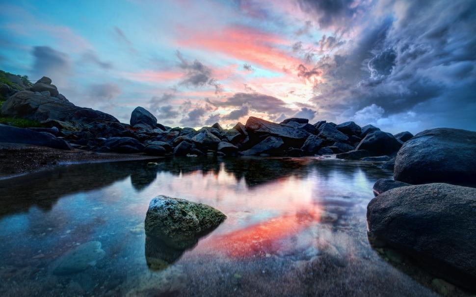 Rocks Stones Water Reflection Clouds HD wallpaper,nature HD wallpaper,clouds HD wallpaper,water HD wallpaper,rocks HD wallpaper,stones HD wallpaper,reflection HD wallpaper,2560x1600 wallpaper