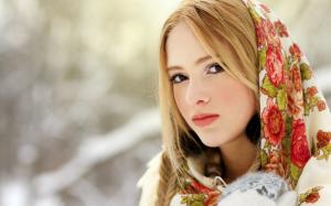 Beautiful Girl with Floral Scarf wallpaper thumb