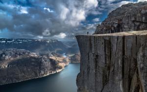 Nature, Landscape, Fjord, Cliff, Mountain, Norway, Preikestolen, Sea, Rock, Calm, Water, Valley, Europe, Clouds wallpaper thumb
