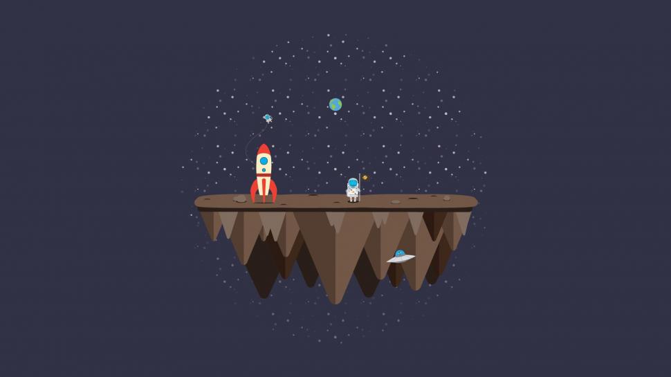 Floating Island, Astronaut, Rocket, UFO, Minimalism wallpaper,floating island HD wallpaper,astronaut HD wallpaper,rocket HD wallpaper,ufo HD wallpaper,minimalism HD wallpaper,1920x1080 HD wallpaper,1920x1080 wallpaper