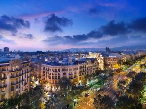 Spain, Barcelona, city night, street, road, architecture, lights, clouds wallpaper thumb
