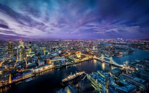 Beautiful London city at evening, lights, river, buildings, bridge wallpaper thumb