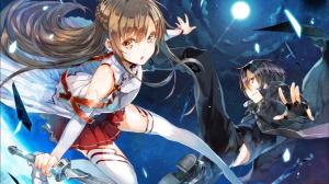 Sword Art Online, Yuuki Asuna, Kirigaya Kazuto, Anime, Moonlight wallpaper thumb