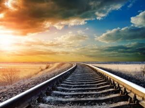 Railway, railroad rails, warm day, sky clouds, sunset wallpaper thumb