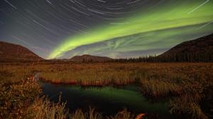 Aurora Borealis Northern Lights Night Reflection Stars Timelapse Landscape Water HD wallpaper thumb