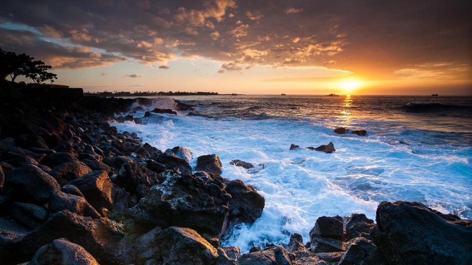 Rugged Coast In Hawaii At Sunset wallpaper,rocky HD wallpaper,sunset HD wallpaper,coast HD wallpaper,clouds HD wallpaper,nature & landscapes HD wallpaper,1920x1080 wallpaper