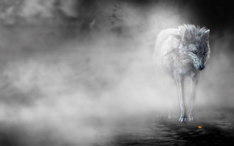 Lonely Wolf In The Mist wallpaper,lonely HD wallpaper,flower HD wallpaper,wolf HD wallpaper,mist HD wallpaper,3d & abstract HD wallpaper,1920x1200 wallpaper