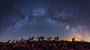 Horse Statue Night Herd Galaxy Milky Way Stars HD wallpaper thumb