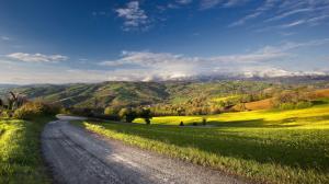 Road, farm, countryside, summer, blue sky wallpaper thumb