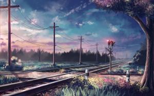Art painted, trees, rails, poles, railroad wallpaper thumb