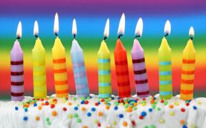 Happy Birthday, sweet cake, colorful candles, fire wallpaper thumb
