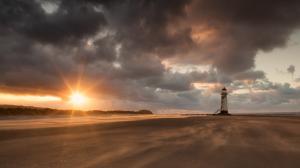 Lighthouse, Sand, Sunlight, Clouds wallpaper thumb