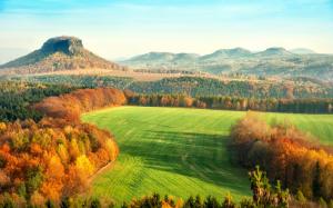 Elbe Sandstone Mountains, Germany, autumn, hills, trees, fields, yellow wallpaper thumb
