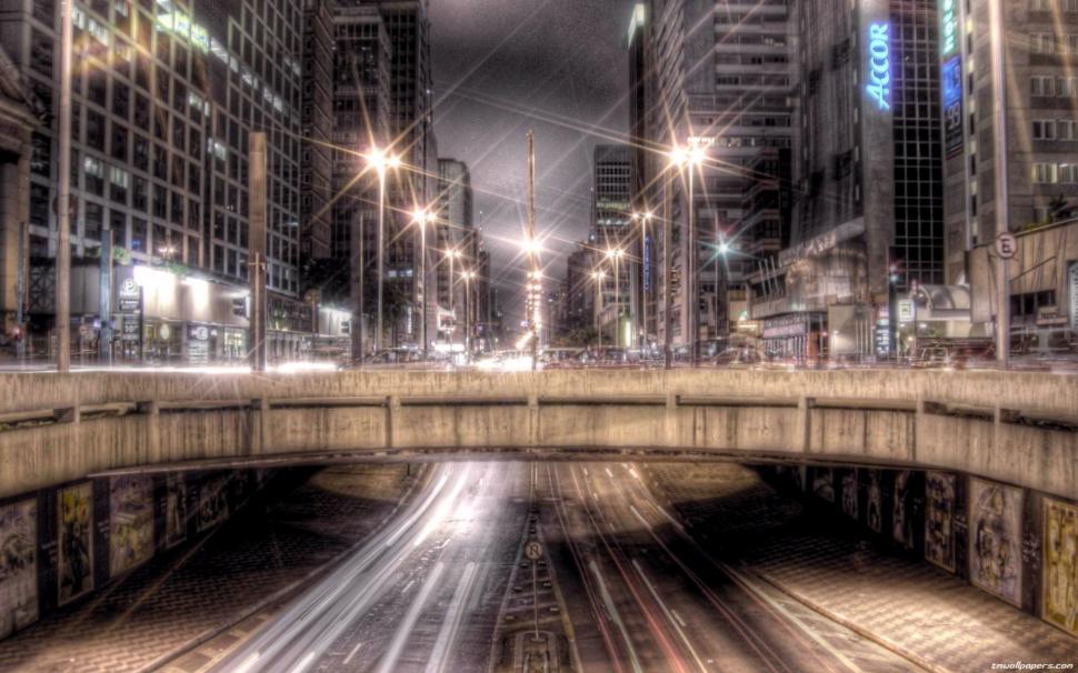 Overpass Late In The City Hdr wallpaper,overpass HD wallpaper,lights HD wallpaper,highway HD wallpaper,city HD wallpaper,night HD wallpaper,nature & landscapes HD wallpaper,1920x1200 wallpaper