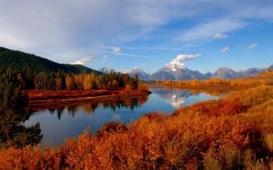 Autumn, trees, mountain, forest, river, sky wallpaper thumb
