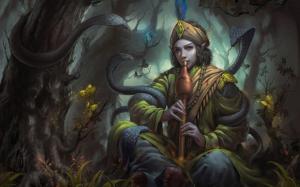 Elf boy playing to forest creatures wallpaper thumb