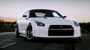 Nissan GT-R R35 white car front view wallpaper thumb